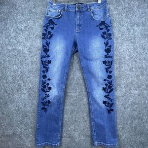 Boden Jeans Womens 8P The Cavendish Girlfriend Embroidered Flowers Boho Hippie